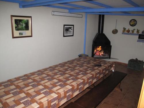 哈拉瓦CASA RURAL HOCES DEL MESA的一间卧室设有一张带壁炉的床。