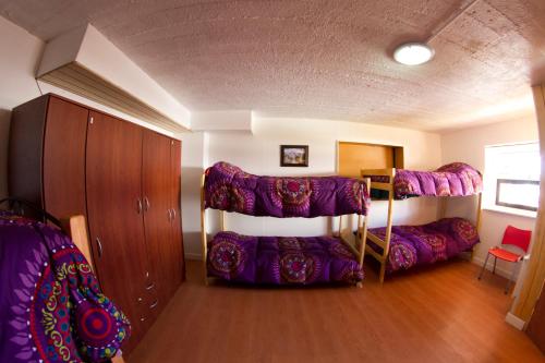 法洛伦斯埃尔比雄旅馆的配有紫色床单的客房内的两张双层床