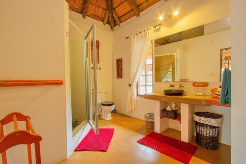 Grietjie Game Reserve卡萨特甘姆山林小屋的一间带水槽和镜子的浴室