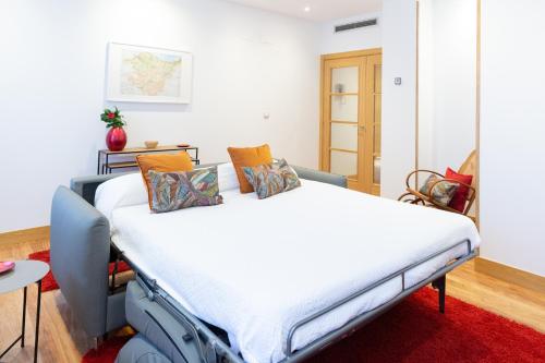 毕尔巴鄂Unamuno by Bilbao Living的红色地毯的房间的一张病床