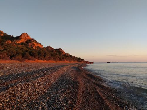 Marina di GairoNew Camping Coccorrocci的海滩上拥有岩石海岸线和海洋