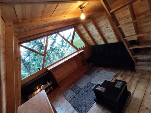 瓜斯卡Glamping El Edén Guasca Cundinamarca的树屋客厅的顶部景色