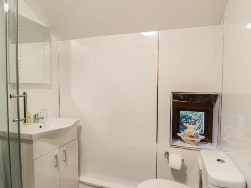 瓦斯代尔下城The Old Barn的白色的浴室设有卫生间和水槽。