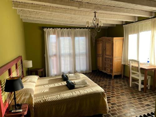 Fuerte QuemadoFinca Albarossa的卧室配有一张床、一张书桌和窗户。