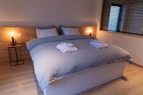 RavelsB&B El Bayo的一间卧室配有一张大床和两条毛巾