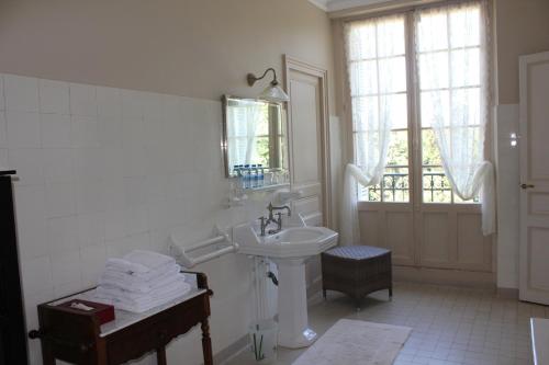 Ballan-Miré大保查特城堡公寓的白色的浴室设有水槽和镜子