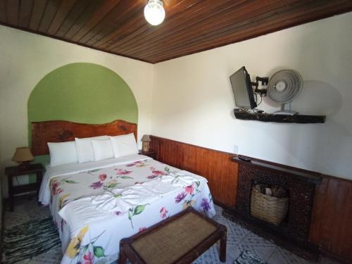 维奥康德马奥Pousada Da Santina的卧室配有一张床,墙上配有电视。