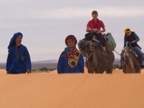 梅尔祖卡Nomad Bivouac的一群在沙漠里骑马的人