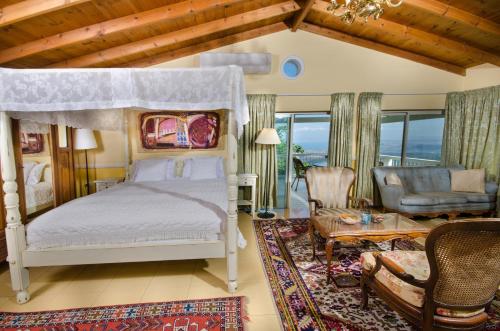 埃米瑞姆哈索达哈罗纳乡村民宿的一间带天蓬床的卧室和一间客厅