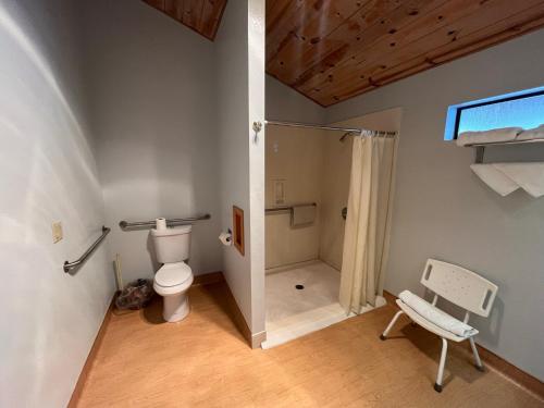 克恩维尔Whispering Pines Lodge的一间带卫生间和步入式淋浴间的浴室