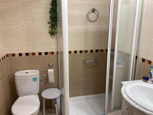 马塔拉斯卡尼亚斯Apartamento La Piedra的浴室配有卫生间、盥洗盆和淋浴。