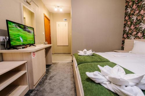 MiladinowziПиргуля的配有一张床和一台平面电视的酒店客房