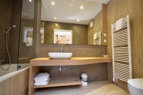 卢布尔雅那伊莫尼克酒店的一间带水槽、淋浴和卫生间的浴室