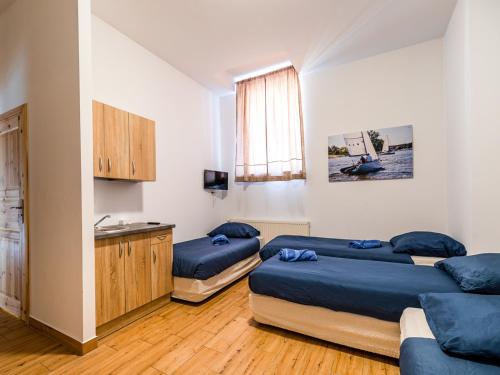 伊拉华SSW Grand Hostel Iława的一间卧室配有两张床和水槽