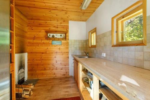 JõgelaRatsu Turismitalu的厨房设有木墙和台面