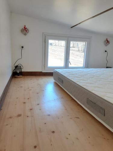 Beulotte-Saint-LaurentTiny des Rêves的一间卧室设有一张大床,铺有木地板