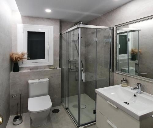 阿利坎特Port-Beach Alicante 2的带淋浴、卫生间和盥洗盆的浴室
