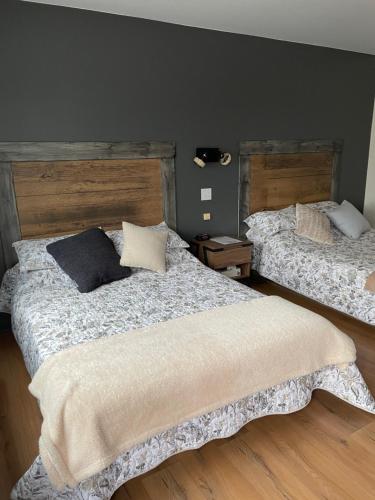 Acton ValeMotel Valois YL inc的一间卧室配有两张带枕头的床。