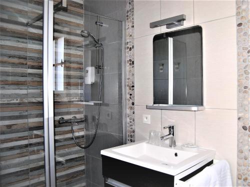 巴尔巴特尔Hotel Le Goeland的一间带水槽和淋浴的浴室