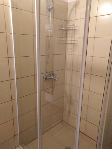 比亚拉Guest House Kami的浴室里设有玻璃门淋浴