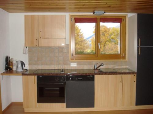 莱森露西尔公寓的厨房配有水槽、炉灶和窗户。