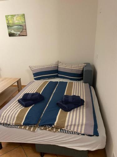 鲁斯特马克西民宿的床上有2个蓝色枕头