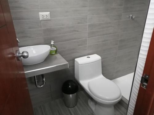 塔拉波托Apartamento familiar的浴室配有白色卫生间和盥洗盆。