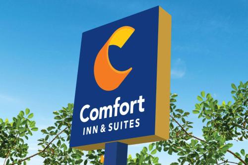 缪尼辛Comfort Inn & Suites Munising-Lakefront的舒适旅馆和套房的标志