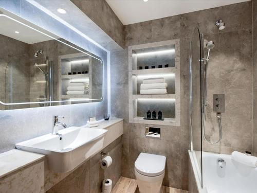 班戈北爱尔兰克兰德博伊洛奇酒店的一间带水槽、淋浴和卫生间的浴室