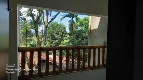 卡齐兰加Shivaji Inn Kaziranga的享有棕榈树景致的窗户