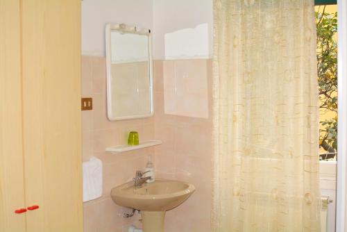 瓦拉泽HOTEL LA MADUNINA的一间带水槽和镜子的浴室