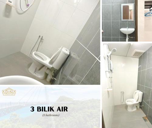 瓜埠Adina Homestay Langkawi ~Spacious Homestay~的浴室的两张照片,配有卫生间和水槽