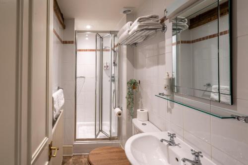 阿蒙兹伯里木球旅馆的一间带水槽和淋浴的浴室