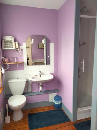 Signy-lʼAbbayeLe gibergeon的粉红色的浴室设有卫生间和水槽