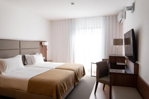 弗雷舒德埃什帕达阿辛塔Hotel Freixo Douro Superior的酒店客房设有床和窗户。
