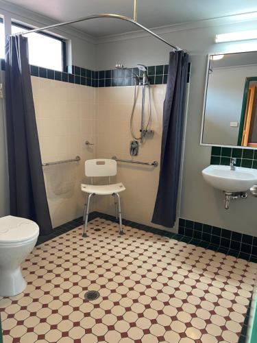 凯恩斯大炮公园汽车旅馆的浴室配有卫生间、盥洗盆和淋浴。
