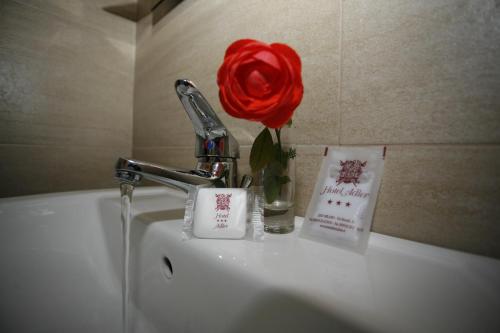 米兰阿德勒酒店的红玫瑰坐在水槽顶上
