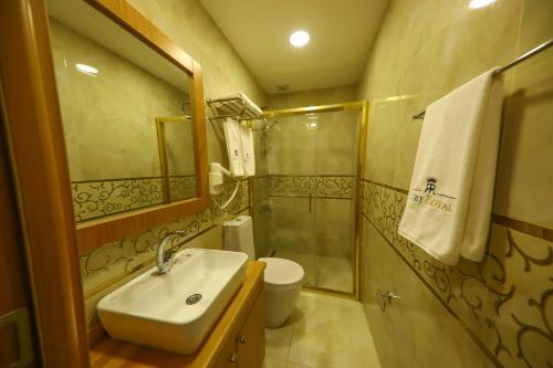 伊斯坦布尔Ruby Royal的一间带水槽、淋浴和卫生间的浴室