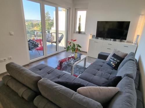 梅杜林Sea View Medulin Apartment - Orijeta的带沙发和电视的客厅