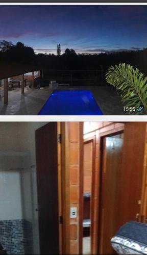 阿蒂巴亚Chácara Canto Verde Atibaia的两幅带游泳池的房子的照片