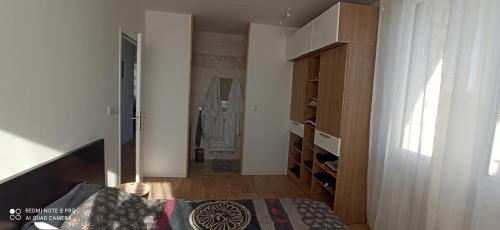 BiardMaison proche centre ville的一间卧室配有一张床和一个衣柜