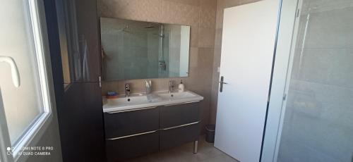 BiardMaison proche centre ville的一间带水槽和镜子的浴室