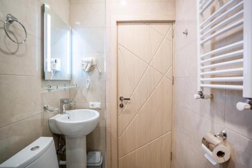 卡兹贝吉Eltisy Guest House的一间带水槽和卫生间的小浴室
