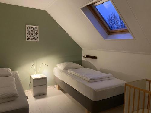 比伦Noorderzon的阁楼卧室设有两张床和窗户。