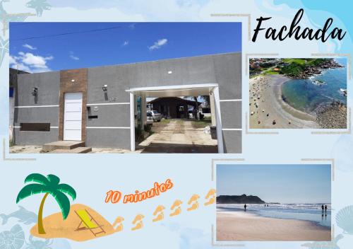伊塔尼亚恩Hostel Pedacinho do Céu的海滩和房子照片的拼贴