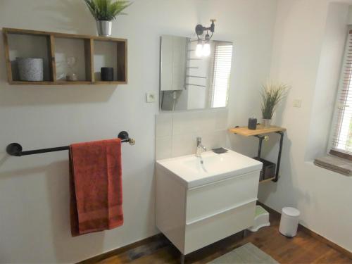 贝尔福Maison de ville, fibre et Netflix的白色的浴室设有水槽和镜子