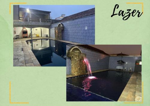 大普拉亚Pousada&Hostel Lincoln Praia Grande的一张带喷泉的游泳池的照片