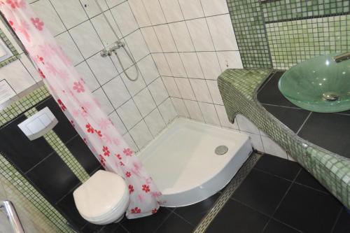 新瓦尔普诺holiday home, Nowe Warpno的一间带卫生间和水槽的小浴室