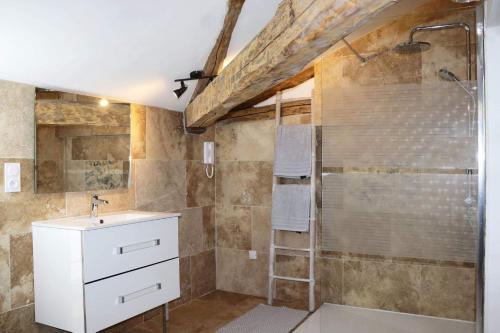 Penne-dʼAgenaisLa Cabane的带淋浴和盥洗盆的浴室