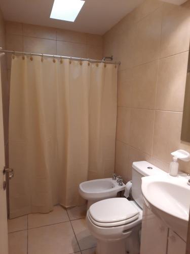 图努扬Departamento Tunuyan的浴室配有卫生间、淋浴和盥洗盆。